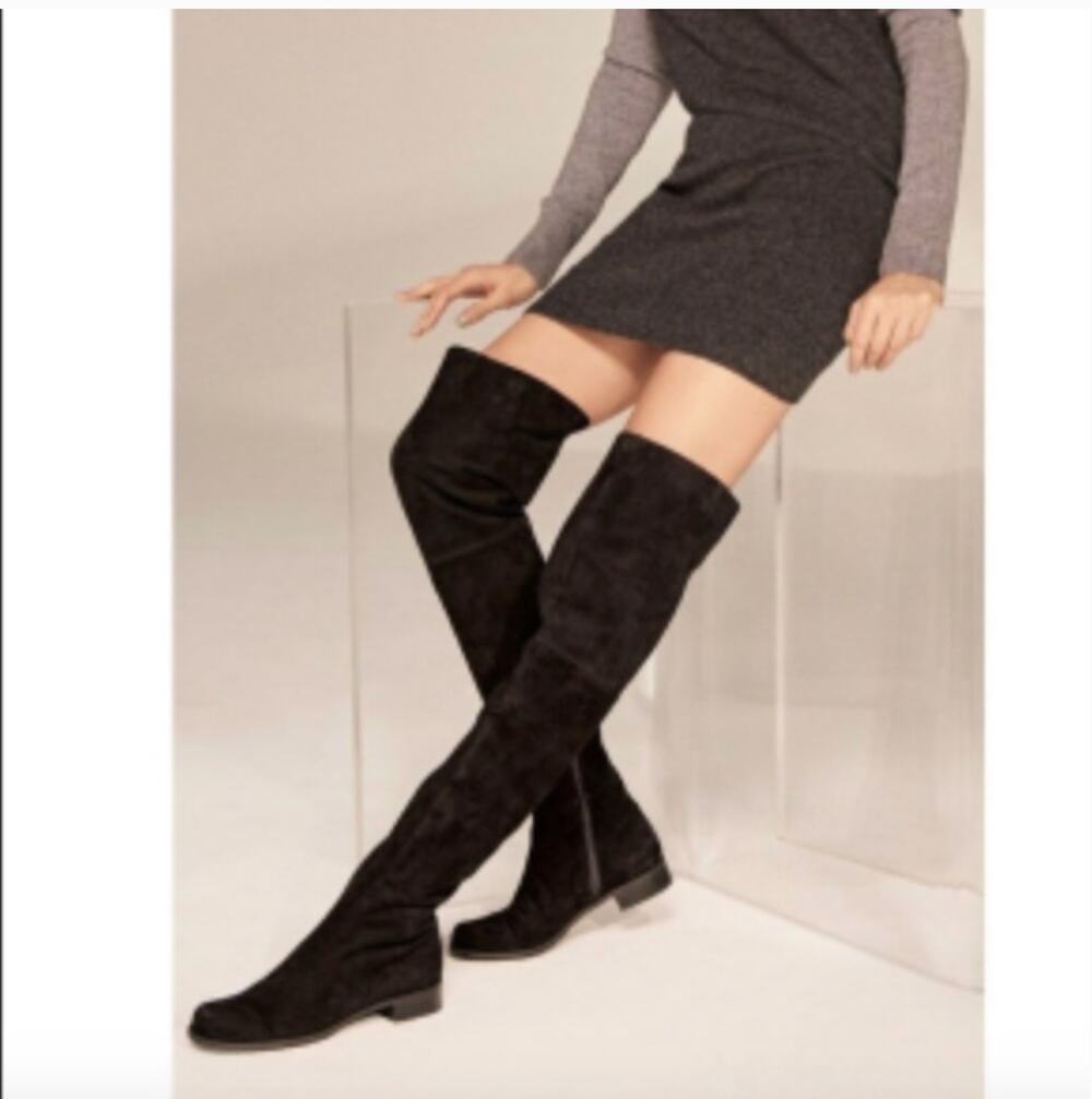 Stuart Weitzman Over the Knee Suede Boots 4 Black OTK Tall Academia Western Prep